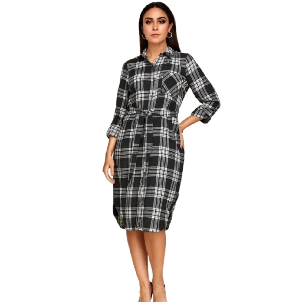 Madison & Hudson Fall Style Plaid‎ Flannel Shirt Dress Women's Small